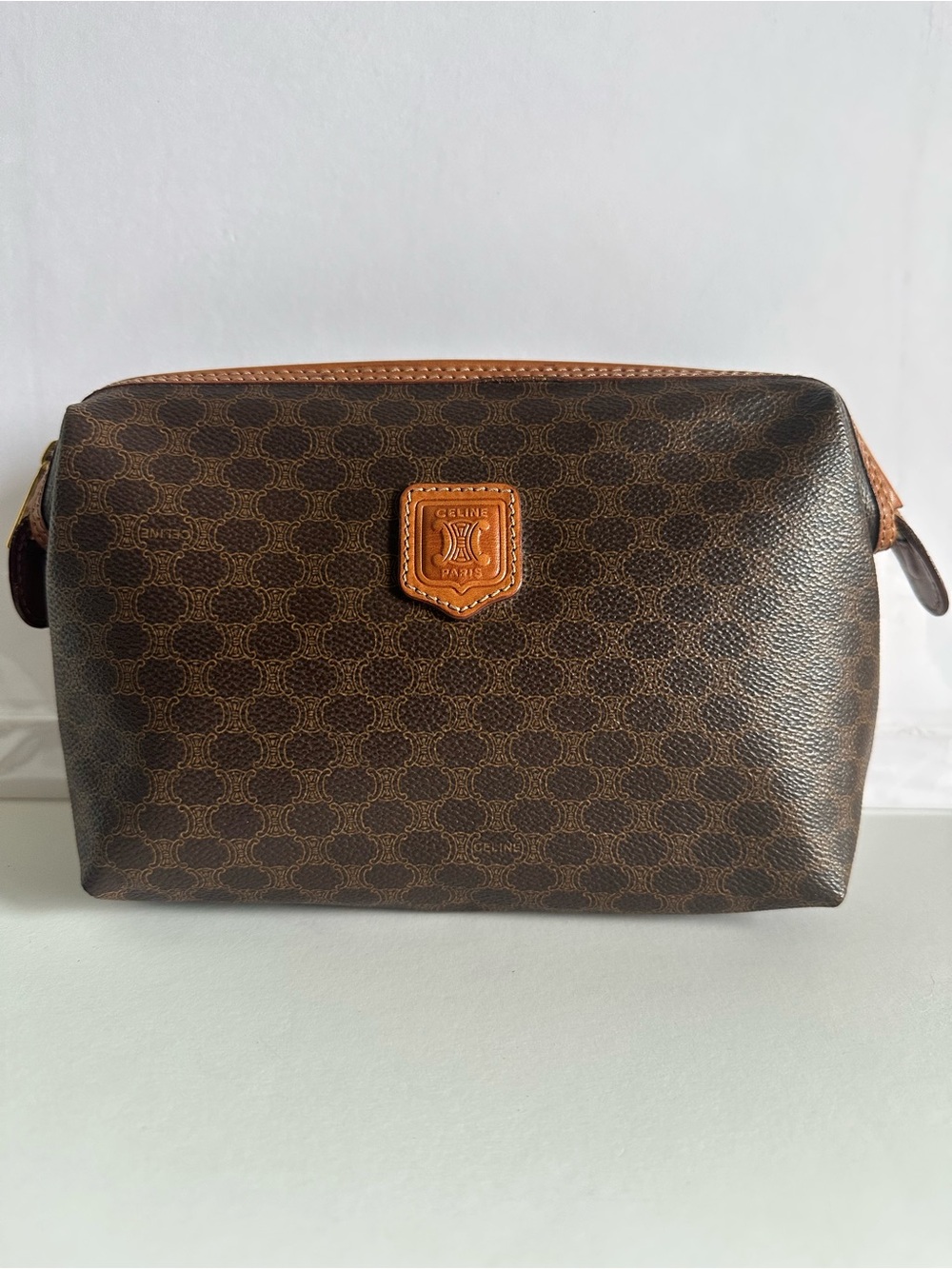 Vintage CELINE Macadam Triomphe Cosmetic Pouch Clutch Bag Italy - Picture 9 of 17